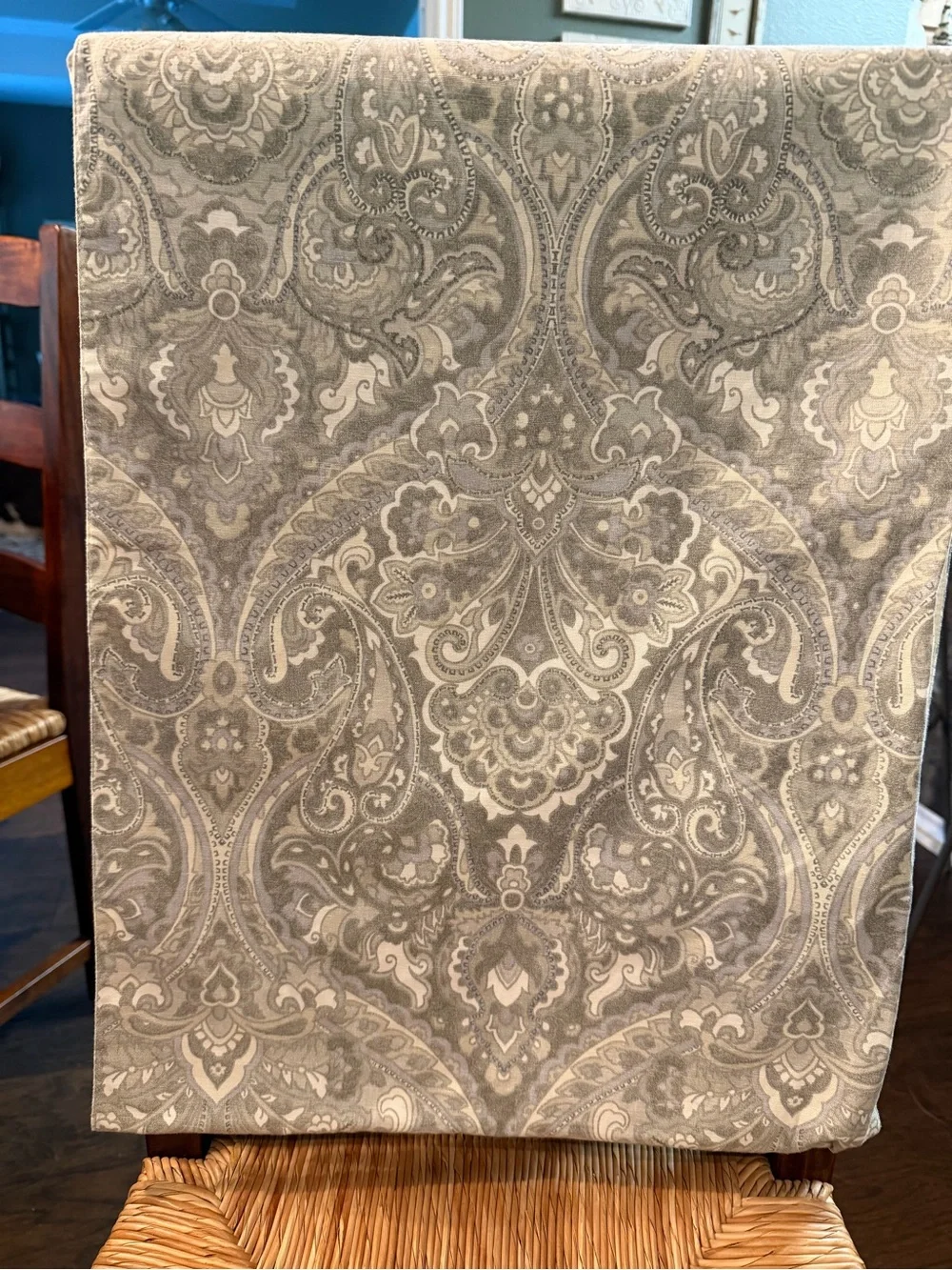 Pottery Barn Silver grey Paisley Table Runner